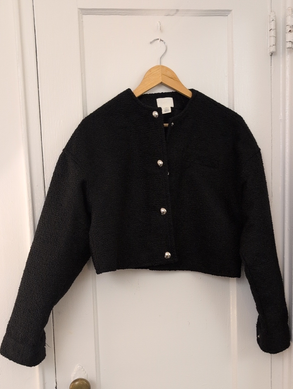 H&M Black Teddy Cropped Button Jacket
